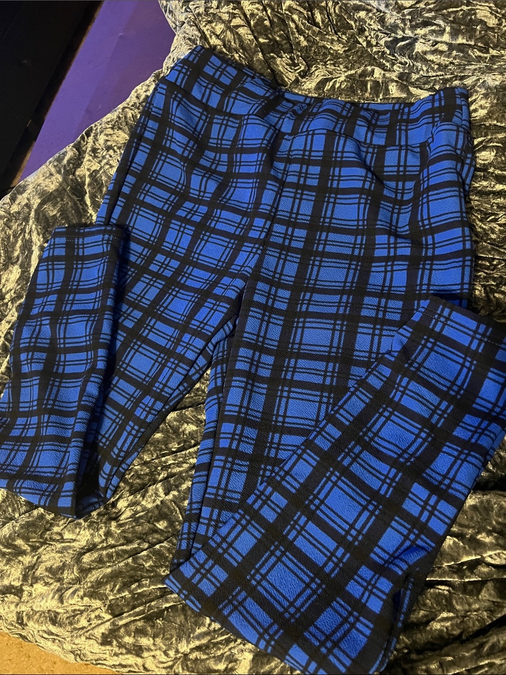 Blue Plaid Leggings Size L